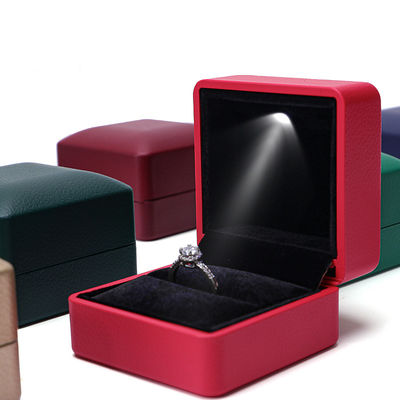Custom Logo Dunkelblau Hanhong Led Led Led Schmuckbox mit Licht und Seidenbildschirmdruck