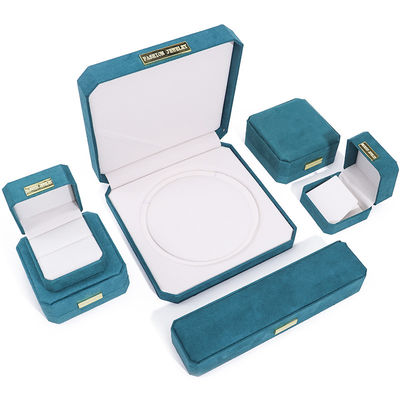 Großhandel Fertigung Luxus handgefertigte Schmuckbox Verpackung Personalisiertes Custom Logo High-End hellblaues Halskette Armband Ohrringe Ring Verpackung Samt Oktagonale Schmuckbox