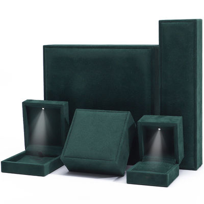 Dunkelgrüner Soft Touch Samt Luxus Schmuckverpackungskiste mit leuchtendem LED-Licht