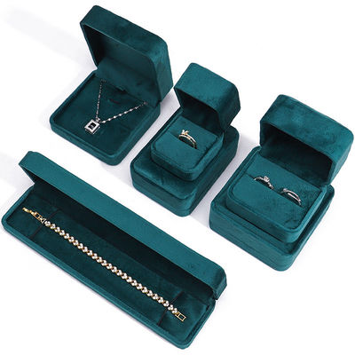 Luxuriöse Schmuckverpackungsbox, hochwertig, quadratisch, dunkelgrünes Samt-Schmuckkästchen
