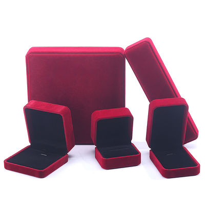 Großhandel Fertigung Luxus Samt Schmuckschachtel Personalisiertes Custom Logo Rotes Halskette Armband Ohrringe Ring Verpackung Samt Schmuckschachtel