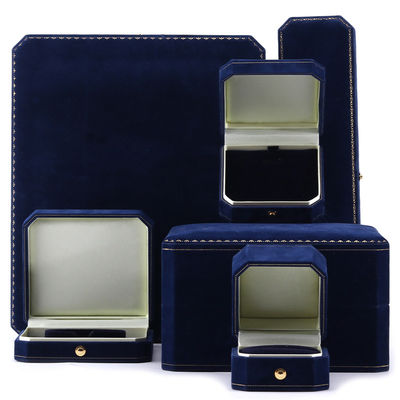 kaufen Handgefertigte Rechteckige Dunkelblaue Samt Schmuckbox für kundenspezifische Luxus-Armband Ring Set online manufacture