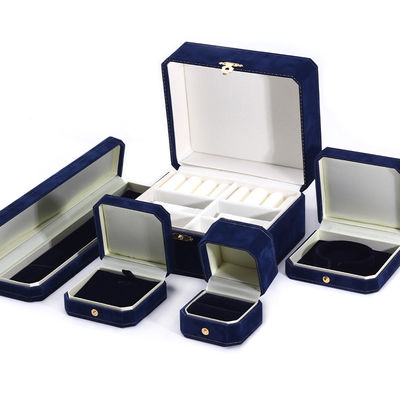 Handgefertigte Rechteckige Dunkelblaue Samt Schmuckbox für kundenspezifische Luxus-Armband Ring Set