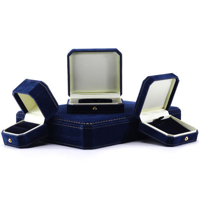 Handgefertigte Rechteckige Dunkelblaue Samt Schmuckbox für kundenspezifische Luxus-Armband Ring Set