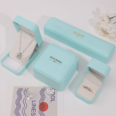 Cyan Plain Soft Touch Falsches Leder Schmuck Verpackung Box Fall Luxus-Organisator