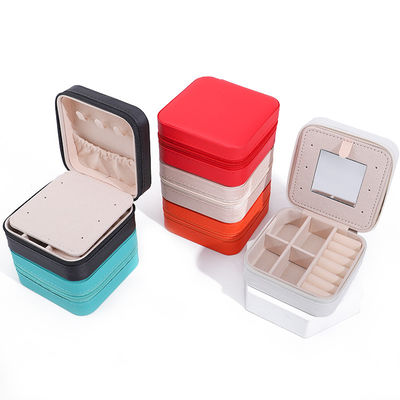 Custom Logo Reisen Portable Square Storage Schmuckbox mit Spiegel in PU-Leder