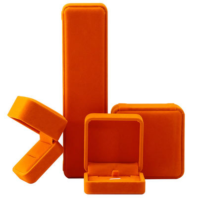 Großhandel Fertigung Hign End Schmuck Verpackung Personalisiertes Custom Logo Luxus Halskette Armband Ohrring Ring Verpackung Samt orange Schmuckbox