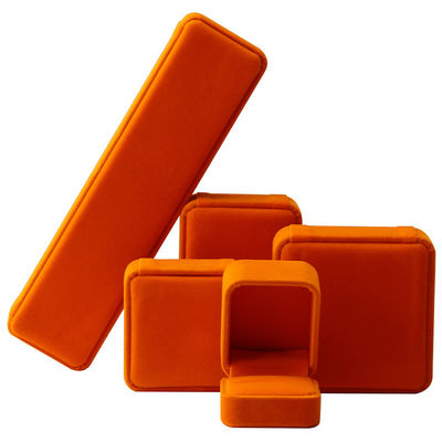Großhandel Fertigung Hign End Schmuck Verpackung Personalisiertes Custom Logo Luxus Halskette Armband Ohrring Ring Verpackung Samt orange Schmuckbox