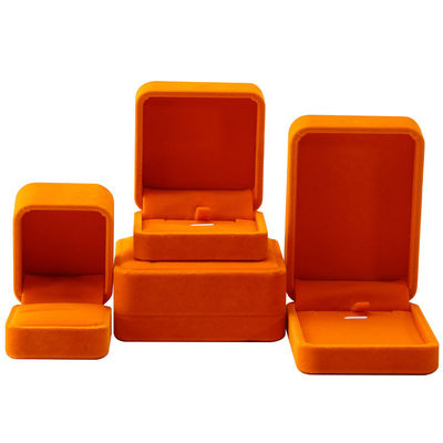Großhandel Fertigung Hign End Schmuck Verpackung Personalisiertes Custom Logo Luxus Halskette Armband Ohrring Ring Verpackung Samt orange Schmuckbox