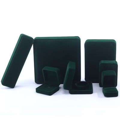 China Fertigung Großhandel High-End Handgefertigte Halskette Ring Box Schmuck Verpackung Custom Logo Luxus Quadrat Suede Samt Dunkelgrün Schmuck Box