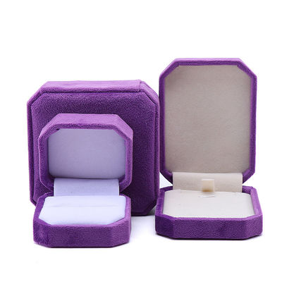Elegante, handgefertigte, achteckige Samt-Schmuckschatulle in Lila für Halskette, Ohrringe, Armband und Ring
