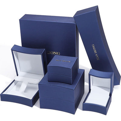 kaufen Custom Logo Achselartiges Schmuckverpackungsfach in blauem Leder für Halskette Ohrringe Ring online manufacture