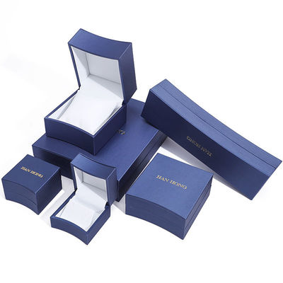 Custom Logo Achselartiges Schmuckverpackungsfach in blauem Leder für Halskette Ohrringe Ring