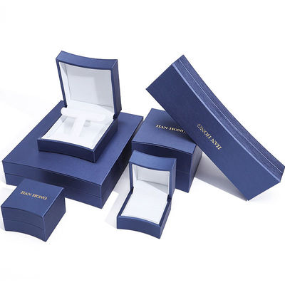 Custom Logo Achselartiges Schmuckverpackungsfach in blauem Leder für Halskette Ohrringe Ring