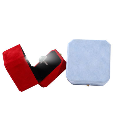 Logo des Kunden Blaue achteckige Flannel Gold Buckle Schmuckbox für LED Schmuck Ring Box