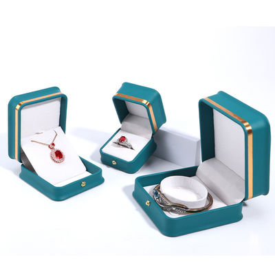 Custom Logo Dunkelgrüne Leder Schmuckbox mit Hanhong Verpackung und Samtverkleidung