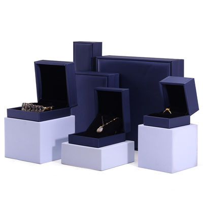 Hanhong Handgefertigte Samt Schmuck Verpackungskiste für Halskette und Ring 9*9*4.5cm Blau PU Leder