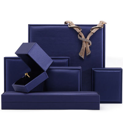 Hanhong Handgefertigte Samt Schmuck Verpackungskiste für Halskette und Ring 9*9*4.5cm Blau PU Leder