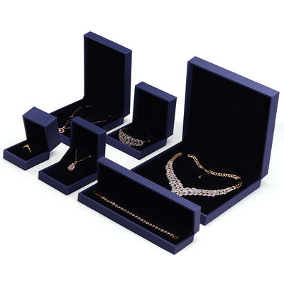 Hanhong Handgefertigte Samt Schmuck Verpackungskiste für Halskette und Ring 9*9*4.5cm Blau PU Leder