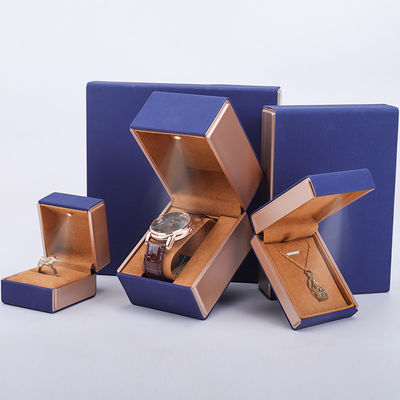 kaufen 19x19x4cm Blaue Samt PU Leder Schmuck Geschenkbox mit LED Licht und Samt Auskleidung online manufacture