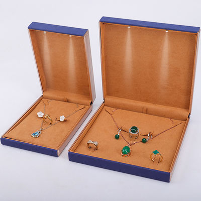 19x19x4cm Blaue Samt PU Leder Schmuck Geschenkbox mit LED Licht und Samt Auskleidung