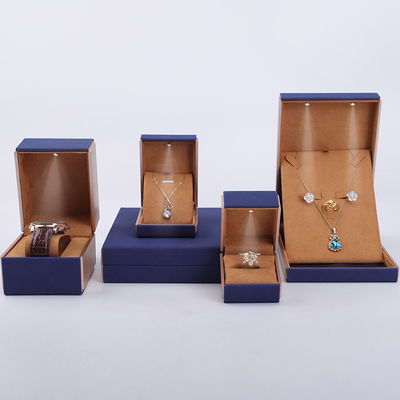 19x19x4cm Blaue Samt PU Leder Schmuck Geschenkbox mit LED Licht und Samt Auskleidung
