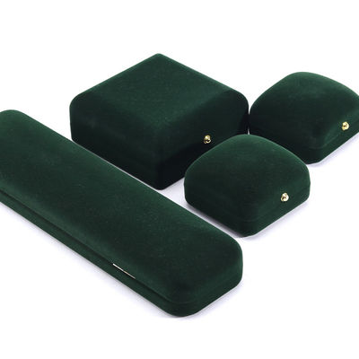 Großhandel Fertigung Luxus handgefertigter Schmuck Verpackung Personalisiertes Custom-Logo High-End Dunkelgrünes Halskette Armband Ohrringe Ring Verpackung Samt Schmuckbox