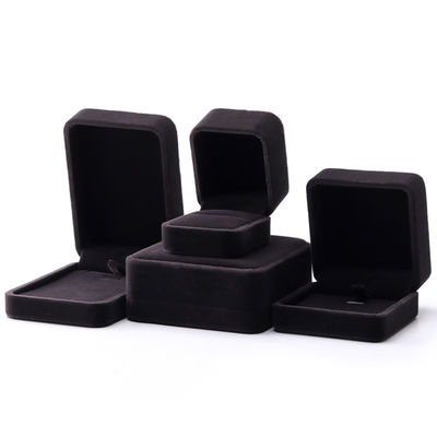 Custom Logo Druck Schmuck Ring Box in quadratischer Form Handgefertigt mit dunkelgrauem Samt