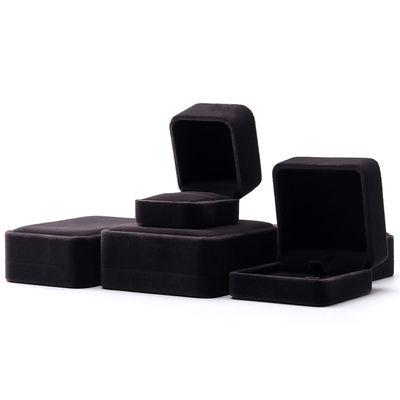 Custom Logo Druck Schmuck Ring Box in quadratischer Form Handgefertigt mit dunkelgrauem Samt