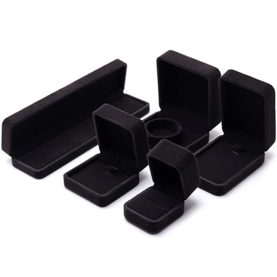 Custom Logo Druck Schmuck Ring Box in quadratischer Form Handgefertigt mit dunkelgrauem Samt