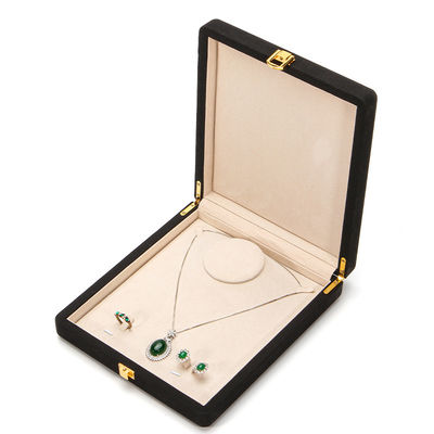 Schwarzer Hanhong kundenspezifischer abgerundeter Eckring aus Mikrofaserleder Ring Schmuckverpackungskiste Luxus-Set Perlenhalskette Schmucklagerbox