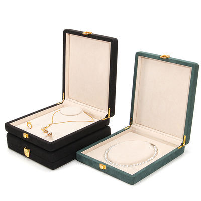 Schwarzer Hanhong kundenspezifischer abgerundeter Eckring aus Mikrofaserleder Ring Schmuckverpackungskiste Luxus-Set Perlenhalskette Schmucklagerbox