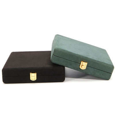 Schwarzer Hanhong kundenspezifischer abgerundeter Eckring aus Mikrofaserleder Ring Schmuckverpackungskiste Luxus-Set Perlenhalskette Schmucklagerbox