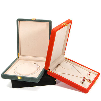 Schwarzer Hanhong kundenspezifischer abgerundeter Eckring aus Mikrofaserleder Ring Schmuckverpackungskiste Luxus-Set Perlenhalskette Schmucklagerbox
