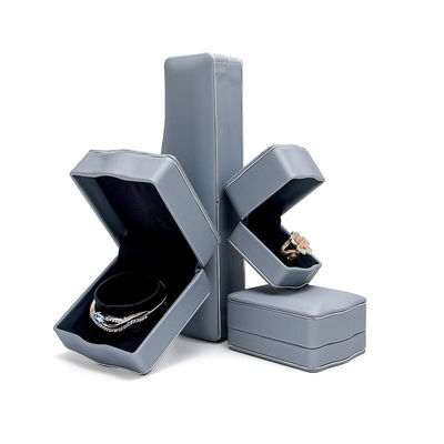 Grauer PU-Leder Luxus Schmuckkasten für Ring Halskette Armband Set Verpackung von Hanhong