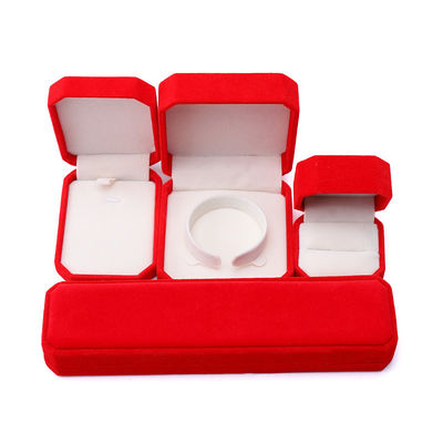 Elegante, handgefertigte, achteckige rote Samt-Schmuckschatulle für Halskette, Ohrringe, Armband, Ring