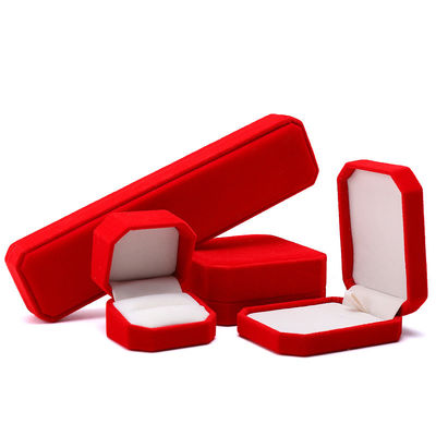 Elegante, handgefertigte, achteckige rote Samt-Schmuckschatulle für Halskette, Ohrringe, Armband, Ring