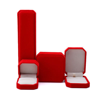Elegante, handgefertigte, achteckige rote Samt-Schmuckschatulle für Halskette, Ohrringe, Armband, Ring