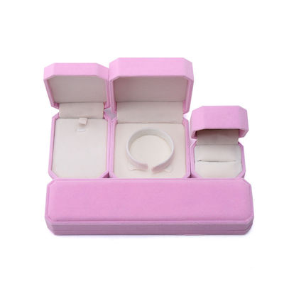 elegant handgefertigte rosa achteckige Samt Schmuckbox für Halskette Ohrringe Armband Ring