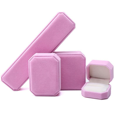 elegant handgefertigte rosa achteckige Samt Schmuckbox für Halskette Ohrringe Armband Ring