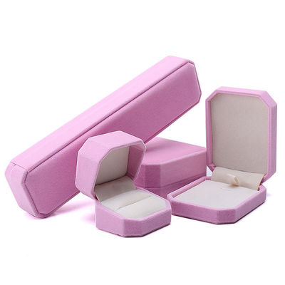elegant handgefertigte rosa achteckige Samt Schmuckbox für Halskette Ohrringe Armband Ring