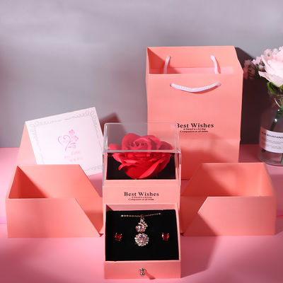 Valentinstag Rose Box Schublade Schmuck Verpackungskiste mit quadratischer Form