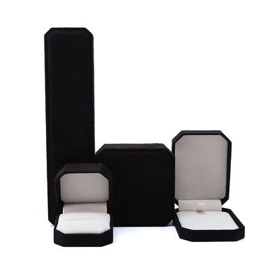 Elegante, handgefertigte, schwarze, achteckige Samt-Schmuckschatulle für Halsketten, Ohrringe, Armbänder und Ringe zur Verpackung