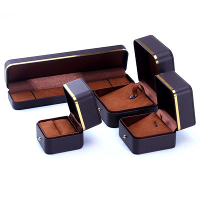 kaufen Kaffeestil Lederschmuck Verpackungskiste für Stud Ohrringe Halskette Uhr und Ring online manufacture