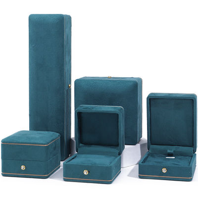 Großhandel Luxus-Schmuck-Box personalisierte hochwertige Halskette Armband Ohrringe Ring Schmuck-Set Verpackung Samtblau Schmuck-Box mit Logo