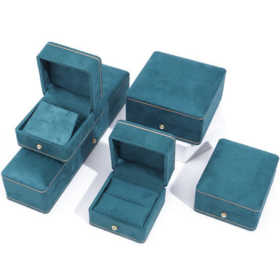 Großhandel Luxus-Schmuck-Box personalisierte hochwertige Halskette Armband Ohrringe Ring Schmuck-Set Verpackung Samtblau Schmuck-Box mit Logo