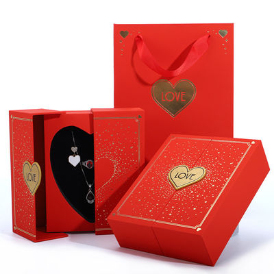 Herz geformte Rote Rose Blumen Schmuckschachtel Verpackung Für Valentinstag Halskette