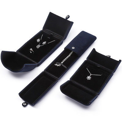 China Herstellung Großhandel hochwertige Schmuckverpackungsbox Kundenspezifische Luxus Große Schmuckset-Box Halskette Armband Ohrringe Ring Verpackung handgefertigte blaue Samt Doppeltür Schmuckbox mit Logo