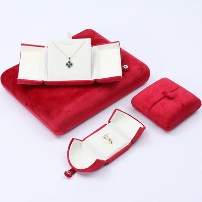 China Fertigung Großhandel Luxus Schmuck Verpackung Custom High-End Halskette Armband Ohrringe Ring Verpackung Doppeltür Samt rot Schmuckbox mit Logo