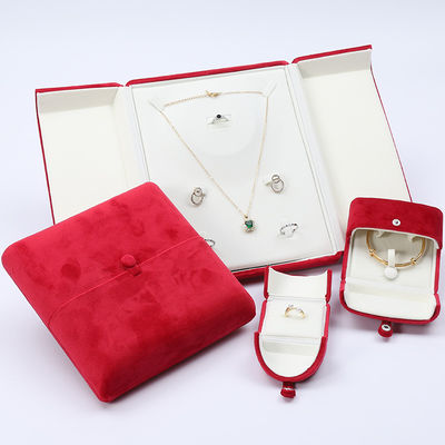 China Fertigung Großhandel Luxus Schmuck Verpackung Custom High-End Halskette Armband Ohrringe Ring Verpackung Doppeltür Samt rot Schmuckbox mit Logo